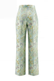 2 Piece Green Flower Round Neck Single Breasted Women Suits with Pockets