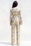 2 Piece Yellow Flower Round Neck Single Breasted Business Suits with Pockets
