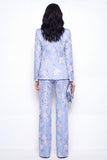 2 Piece Blue Floral Notched Lapel Single Breasted Business Suits with Pockets