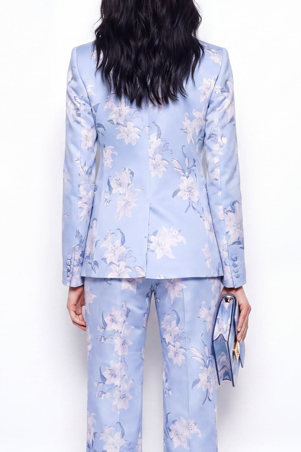 2 Piece Blue Floral Notched Lapel Single Breasted Business Suits with Pockets