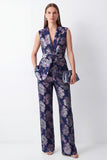 2 Piece Navy Floral Shawl Lapel Business Suits with Pockets