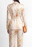 2 Piece Champagne Floral Shawl Lapel Business Suits with Pockets