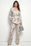 Grey Blue Flower 2 Piece Peak Lapel Business Suits with Pockets