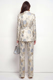 Grey Blue Flower 2 Piece Peak Lapel Business Suits with Pockets