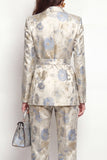 Grey Blue Flower 2 Piece Peak Lapel Business Suits with Pockets