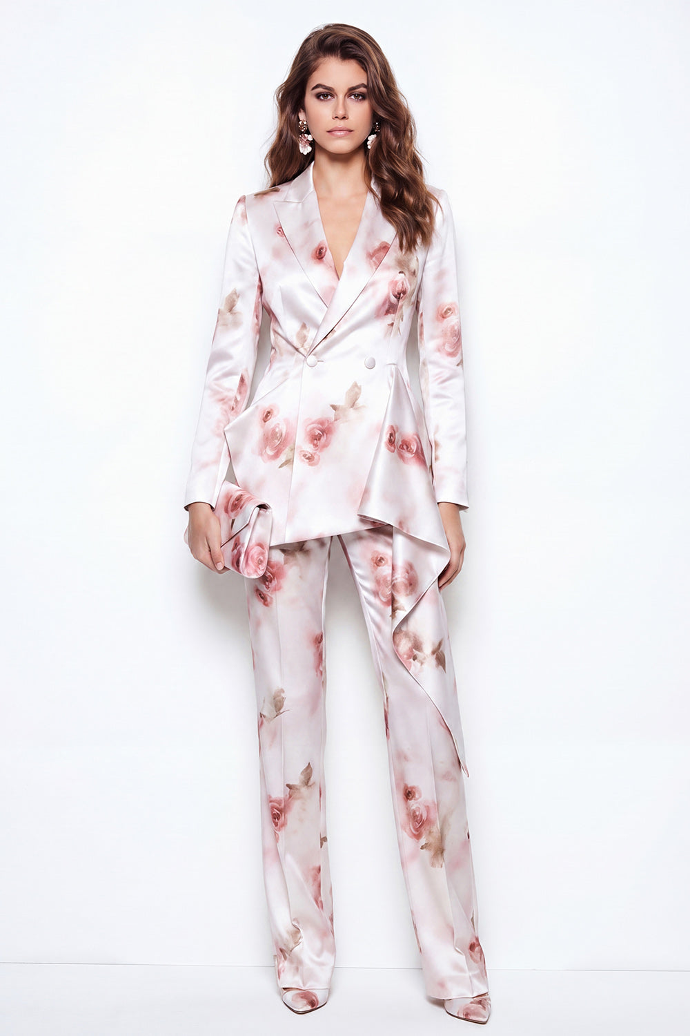 White Red Flower 2 Piece Peak Lapel Business Suits with Ruffles
