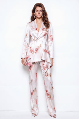White Red Flower 2 Piece Peak Lapel Business Suits with Ruffles