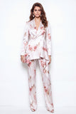 White Red Flower 2 Piece Peak Lapel Business Suits with Ruffles