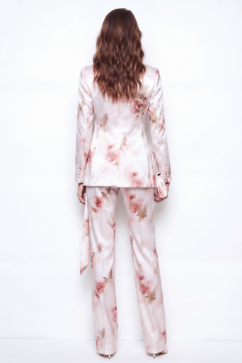White Red Flower 2 Piece Peak Lapel Business Suits with Ruffles