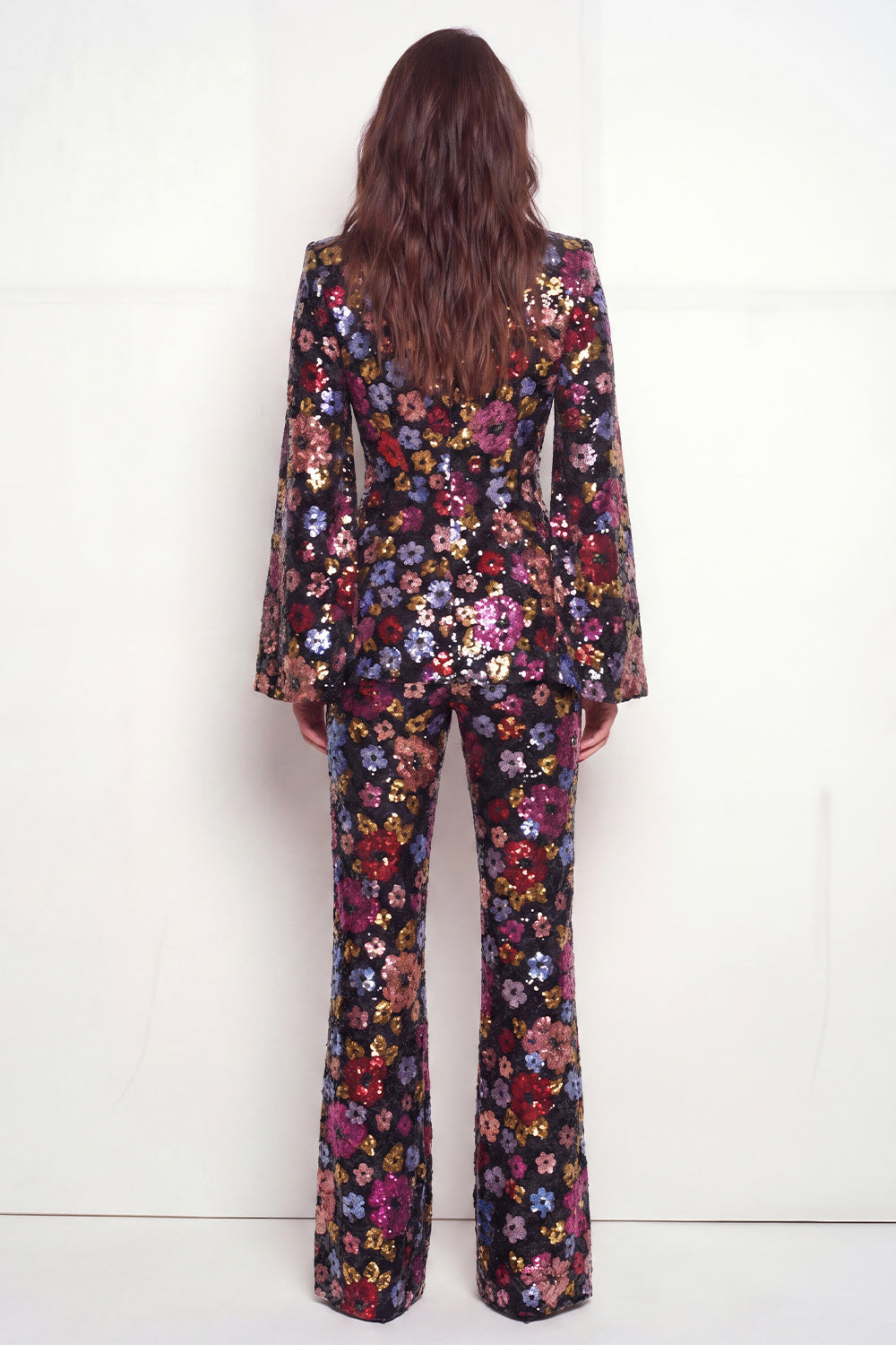 Black Floral 2 Piece Peak Lapel Single Breasted Business Suits with Pockets