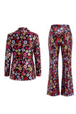 Black Floral 2 Piece Peak Lapel Single Breasted Business Suits with Pockets