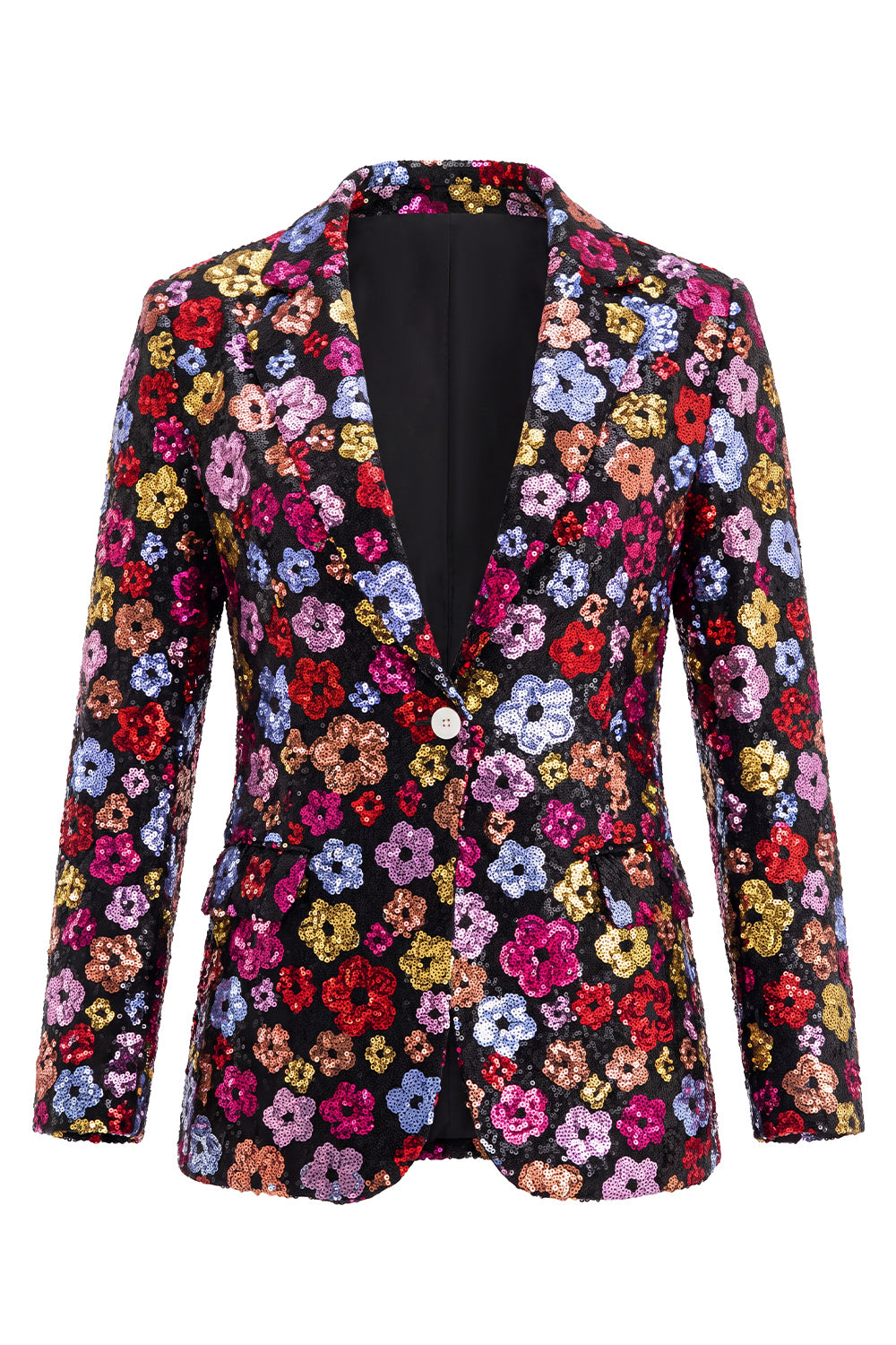 Black Floral 2 Piece Peak Lapel Single Breasted Business Suits with Pockets