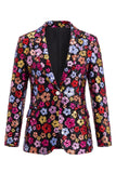 Black Floral 2 Piece Peak Lapel Single Breasted Business Suits with Pockets