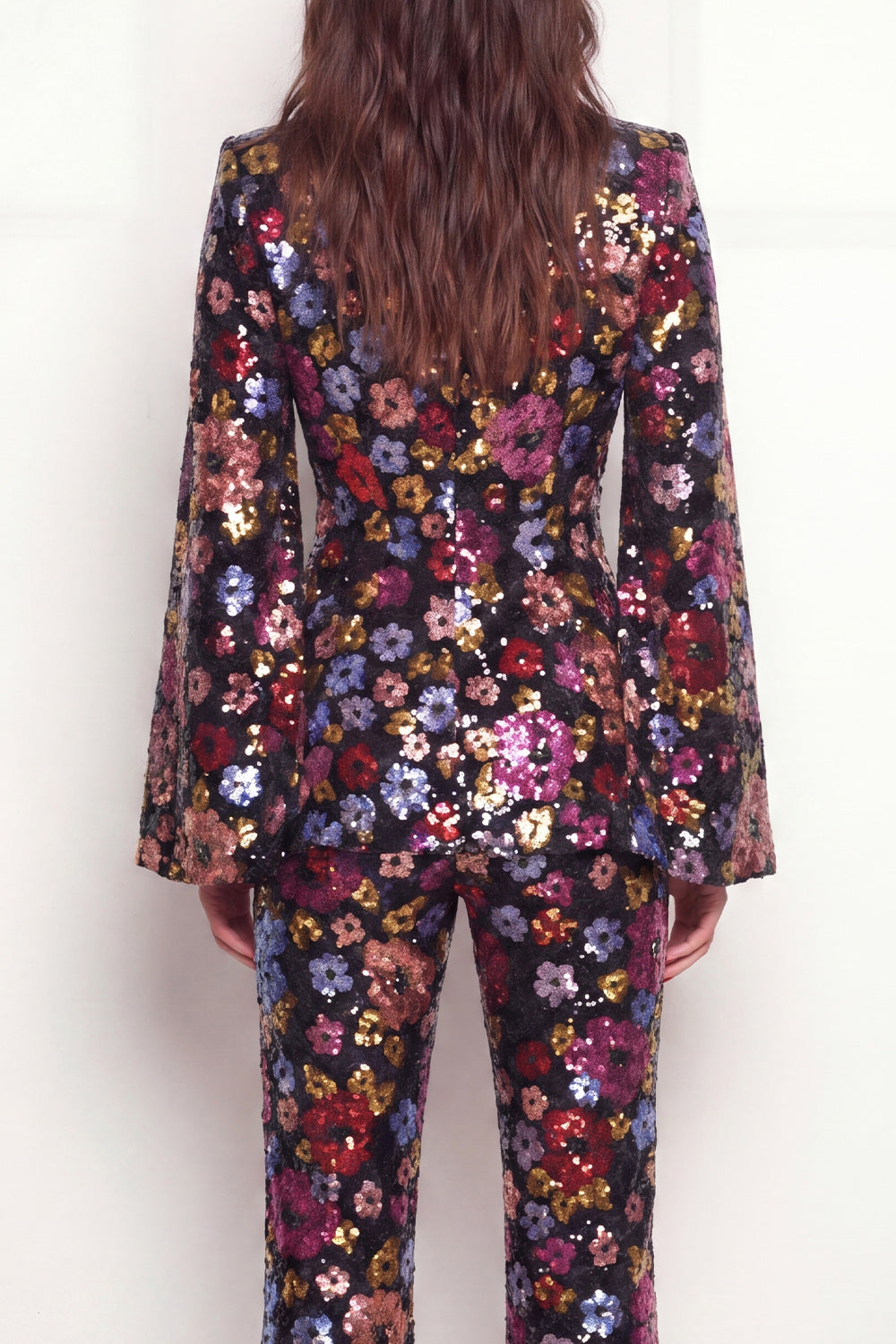 Black Floral 2 Piece Peak Lapel Single Breasted Business Suits with Pockets