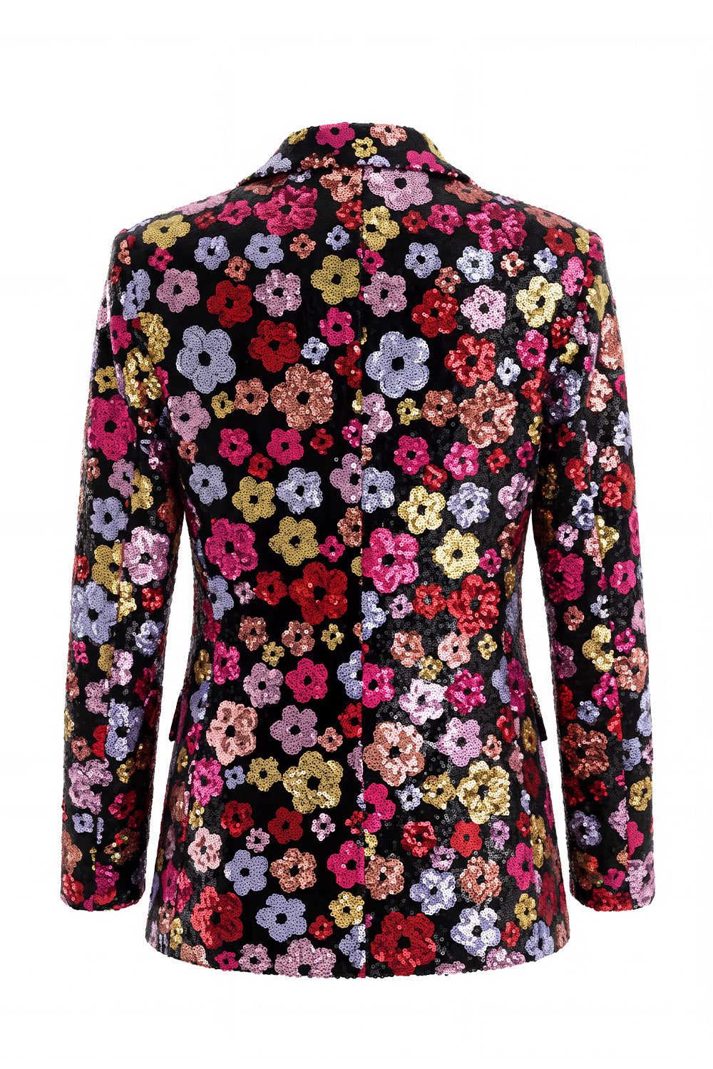 Black Floral 2 Piece Peak Lapel Single Breasted Business Suits with Pockets
