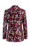 Black Floral 2 Piece Peak Lapel Single Breasted Business Suits with Pockets