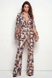 Black Floral 2 Piece Peak Lapel Single Breasted Business Suits with Pockets