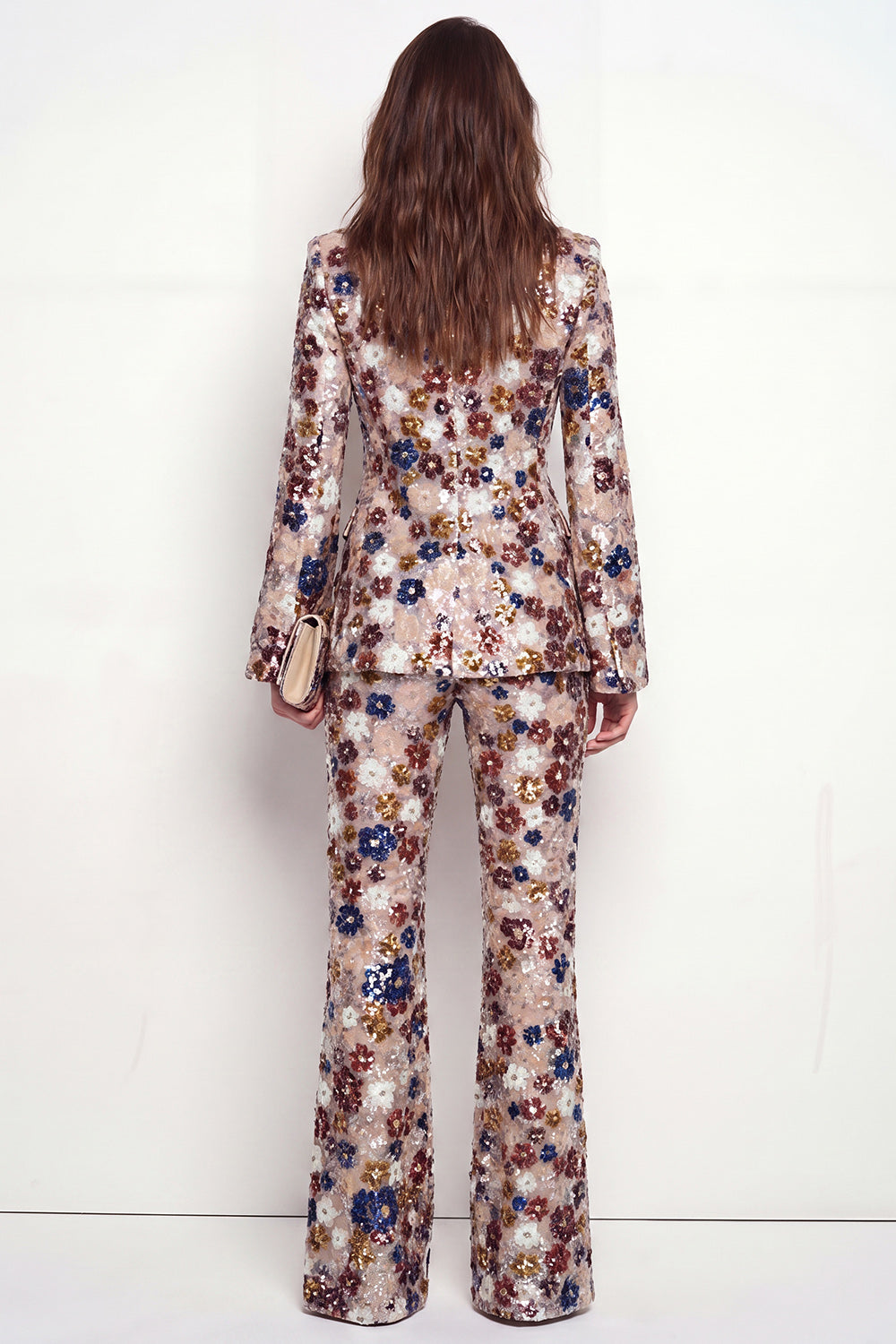 Black Floral 2 Piece Peak Lapel Single Breasted Business Suits with Pockets