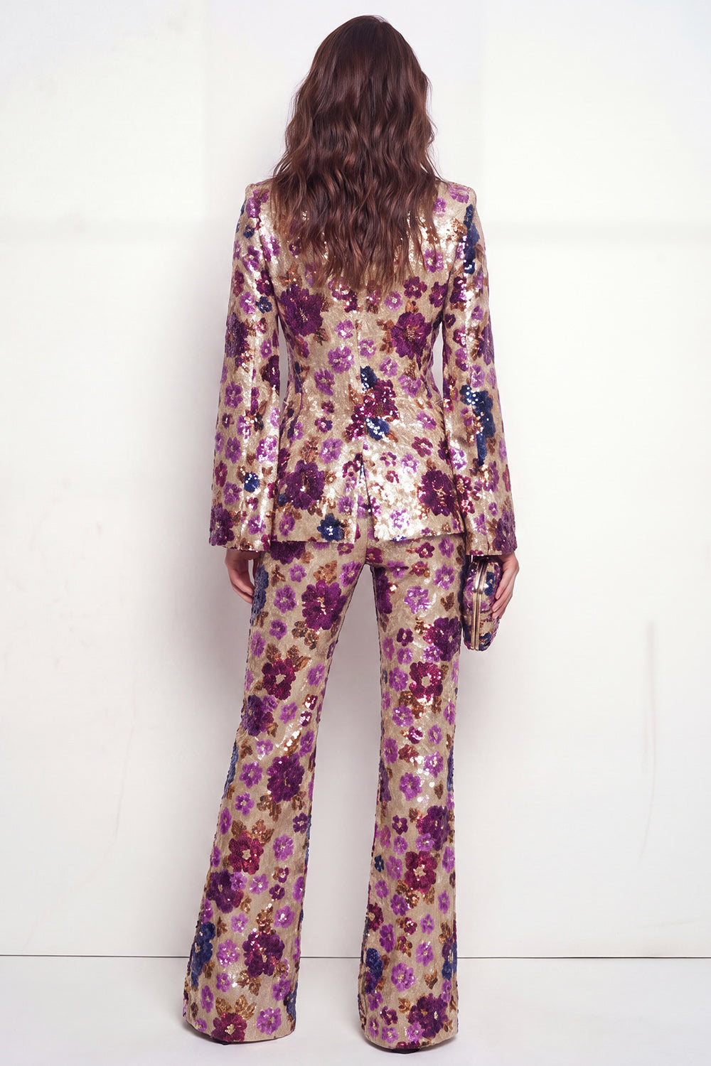 Black Floral 2 Piece Peak Lapel Single Breasted Business Suits with Pockets