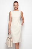 Ivory Boat Neck Midi Work Dress with Pockets