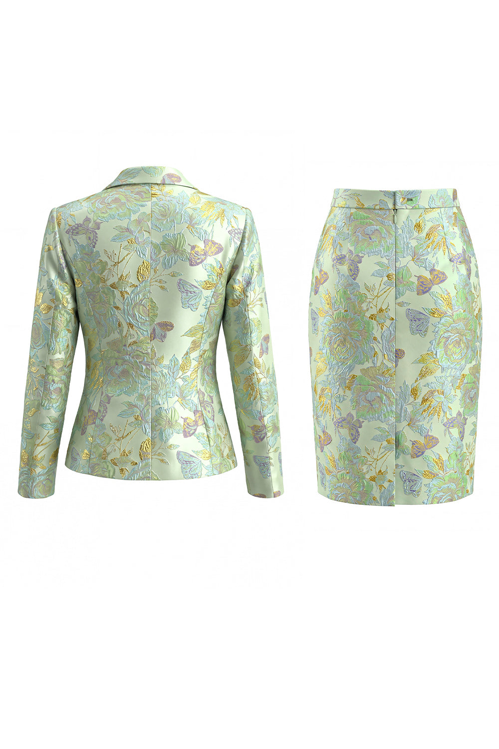 Green Flower Midi 2 Piece Peak Lapel Single Breasted Women Suits