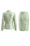 Green Flower Midi 2 Piece Peak Lapel Single Breasted Women Suits