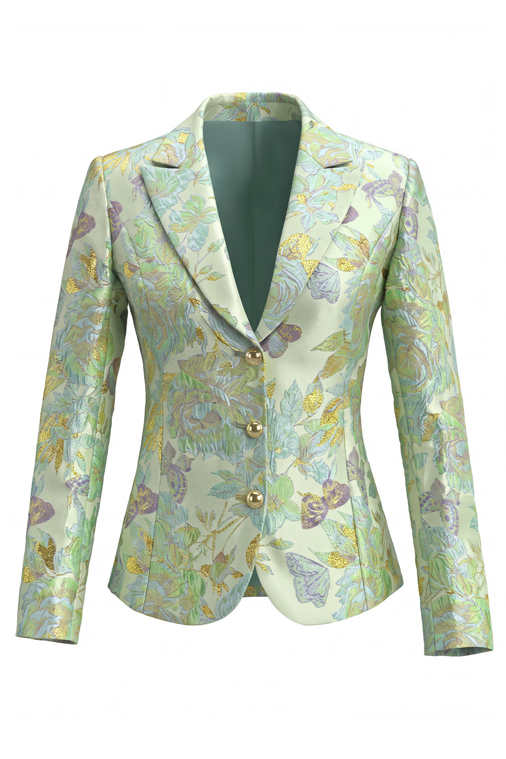 Green Flower Midi 2 Piece Peak Lapel Single Breasted Women Suits
