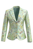 Green Flower Midi 2 Piece Peak Lapel Single Breasted Women Suits