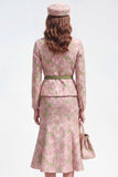Green Pink Flower Midi 2 Piece Notched Lapel Single Breasted Business Suits