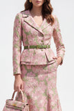 Green Pink Flower Midi 2 Piece Notched Lapel Single Breasted Business Suits