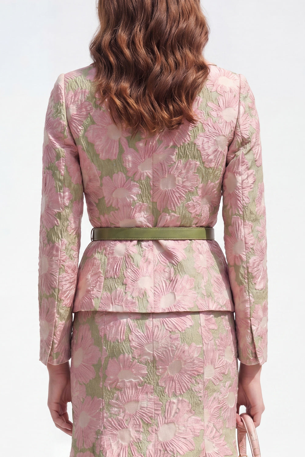 Green Pink Flower Midi 2 Piece Notched Lapel Single Breasted Business Suits