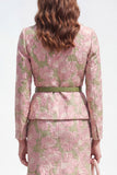 Green Pink Flower Midi 2 Piece Notched Lapel Single Breasted Business Suits