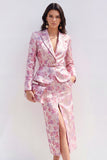 Pink Fuchsia Flower Midi 2 Piece Peak Lapel Single Breasted Business Suits