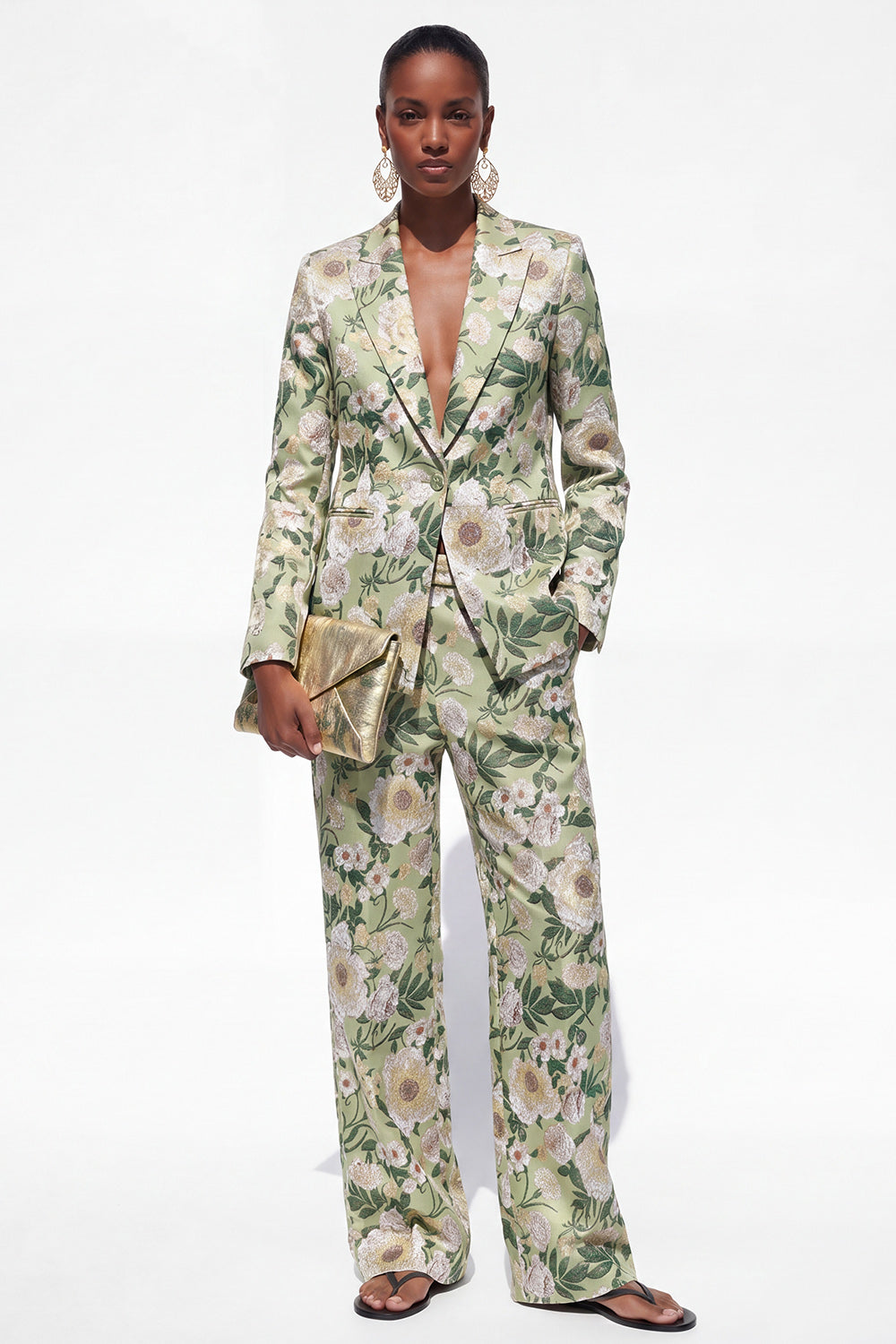 Blue 2 Piece Floral Notched Lapel Single Breasted Business Suits with Pockets