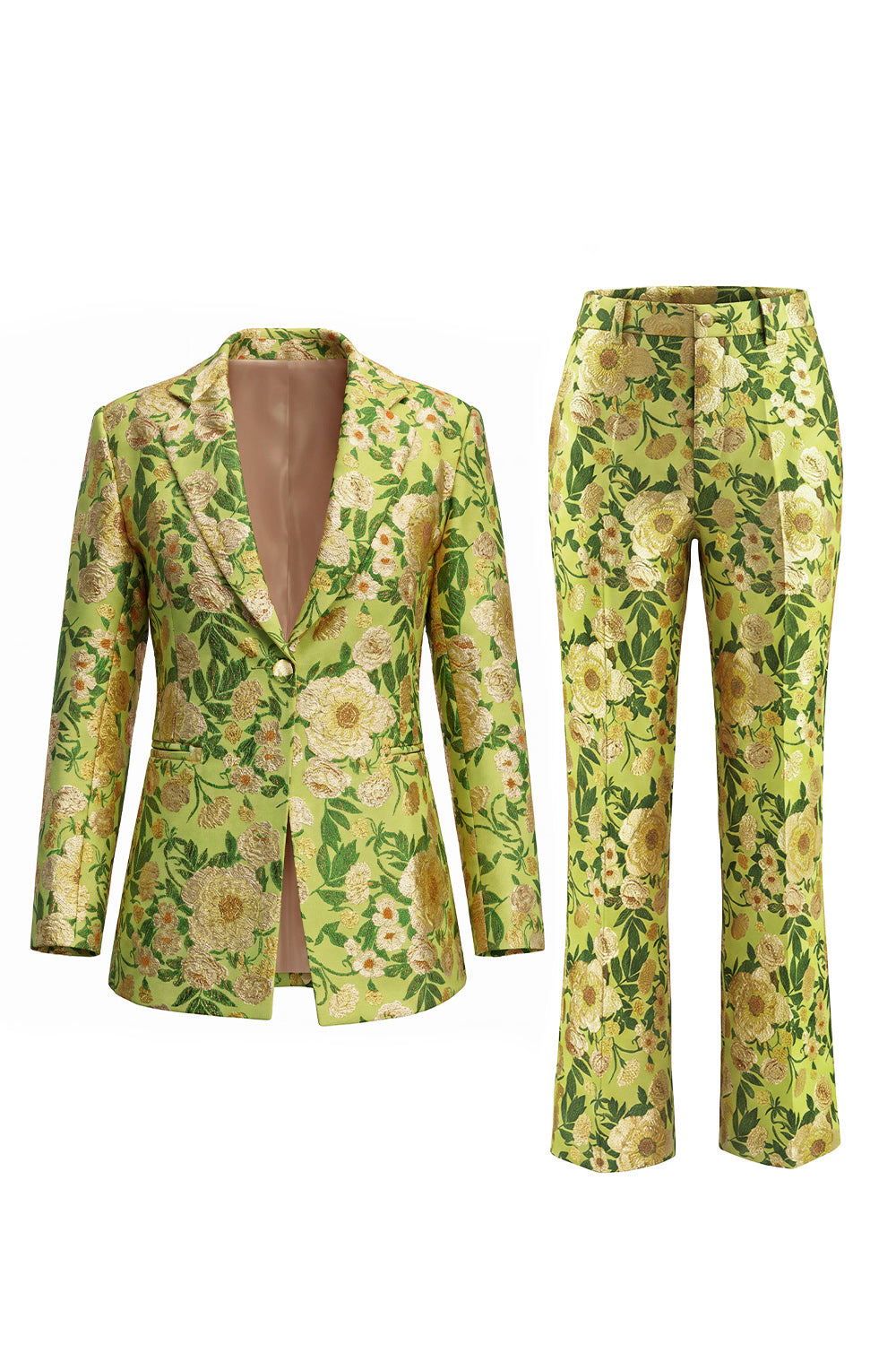 Blue 2 Piece Floral Notched Lapel Single Breasted Women Suits with Pockets
