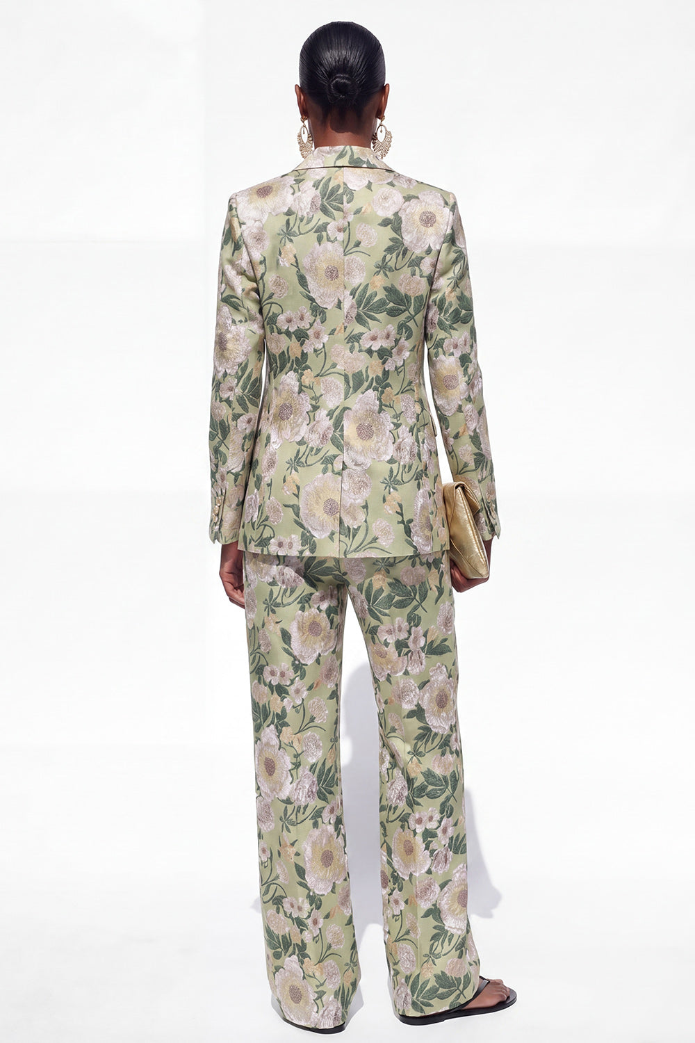 Blue 2 Piece Floral Notched Lapel Single Breasted Business Suits with Pockets