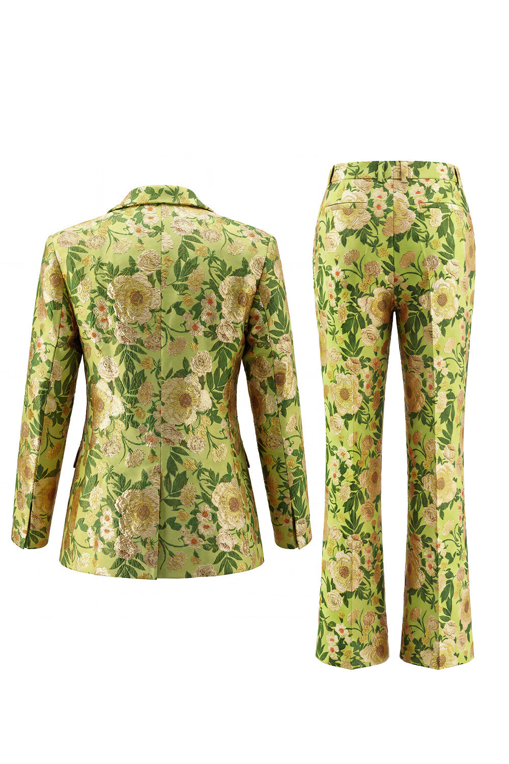 Blue 2 Piece Floral Notched Lapel Single Breasted Women Suits with Pockets