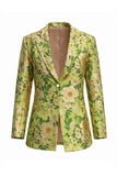 Blue 2 Piece Floral Notched Lapel Single Breasted Women Suits with Pockets