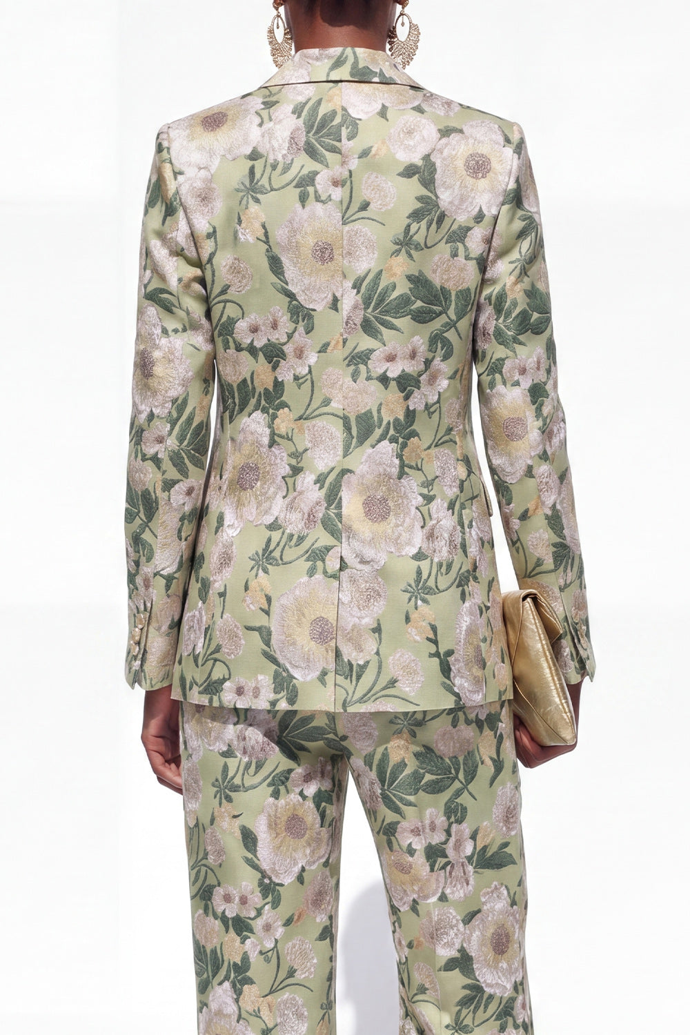 Blue 2 Piece Floral Notched Lapel Single Breasted Business Suits with Pockets