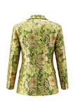 Blue 2 Piece Floral Notched Lapel Single Breasted Women Suits with Pockets