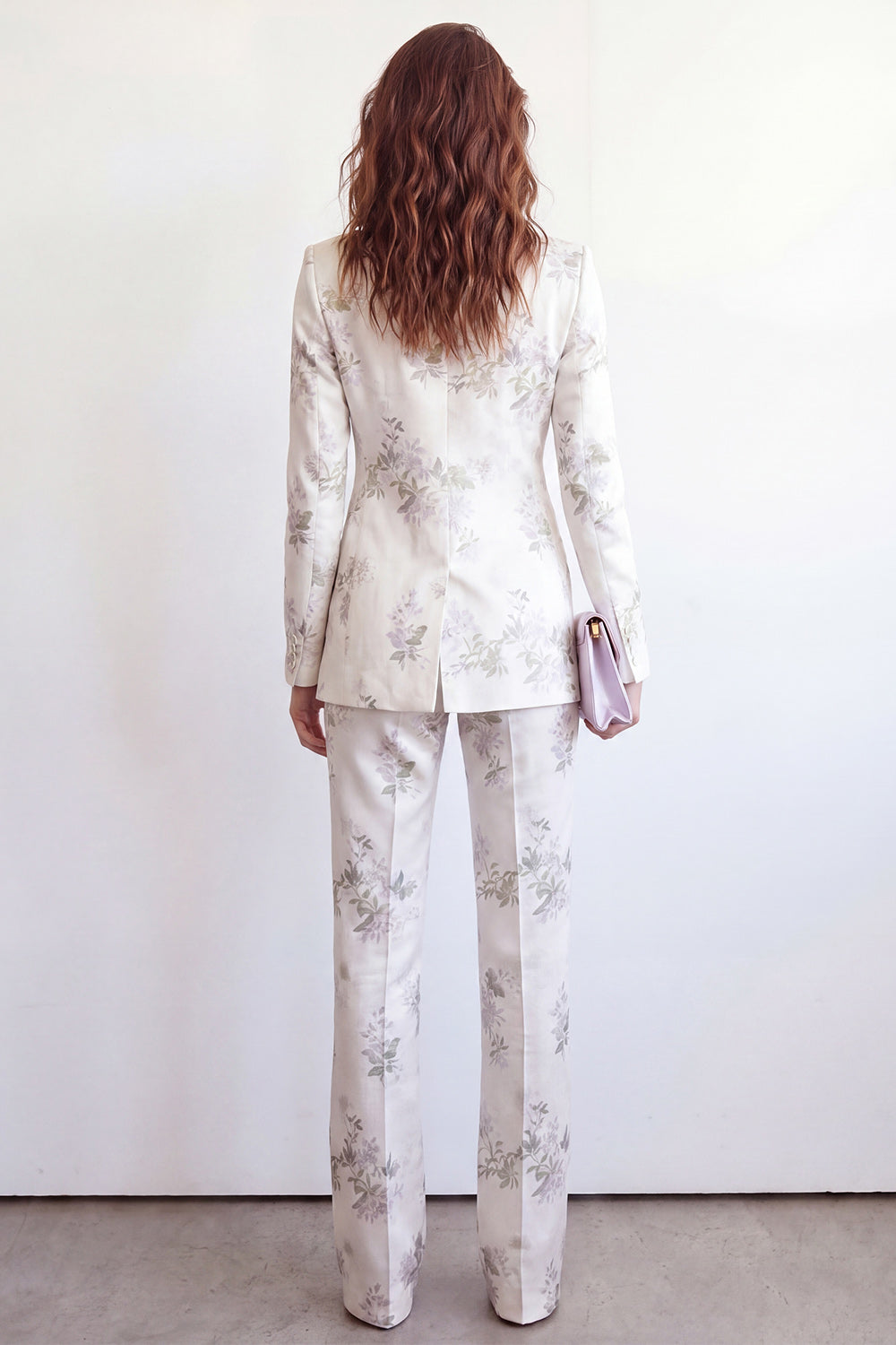 White Floral 2 Piece Single Breasted Peak Lapel Business Suits