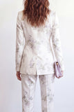 White Floral 2 Piece Single Breasted Peak Lapel Business Suits
