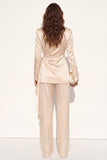Champagne 2 Piece Peak Lapel Ruched Business Suits with Sash