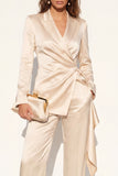 Champagne 2 Piece Peak Lapel Ruched Business Suits with Sash