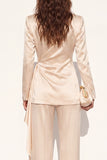 Champagne 2 Piece Peak Lapel Ruched Business Suits with Sash