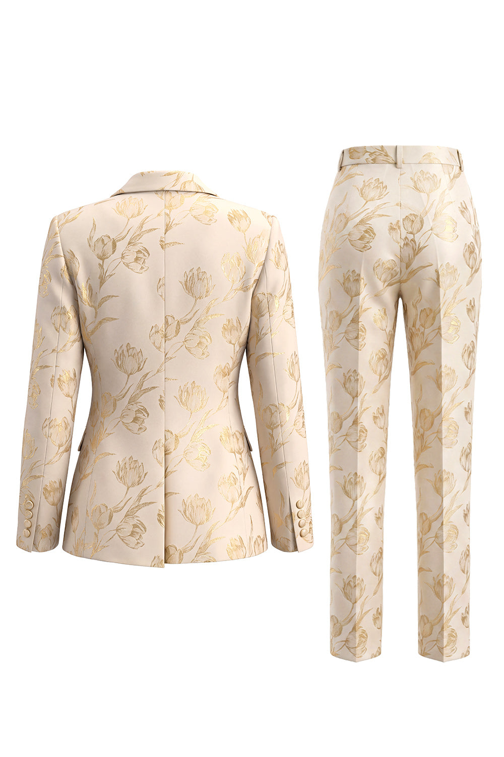 Golden Floral 2 Piece Peak Lapel Single Breasted Business Suits with Pockets