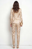 Golden Floral 2 Piece Peak Lapel Single Breasted Business Suits with Pockets