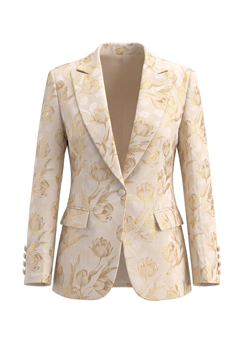 Golden Floral 2 Piece Peak Lapel Single Breasted Business Suits with Pockets