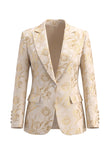 Golden Floral 2 Piece Peak Lapel Single Breasted Business Suits with Pockets