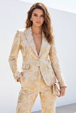 Golden Floral 2 Piece Peak Lapel Single Breasted Business Suits with Pockets